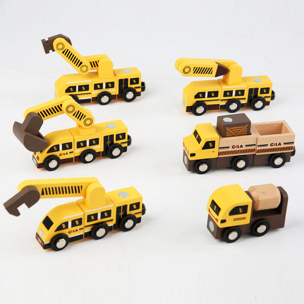 Magic Engineering vehicles Magnetic wooden creative play set - robot construction train set