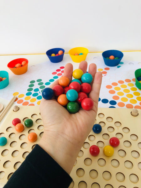 Wooden Rainbow Beads Colour Sorting Activity Board Game