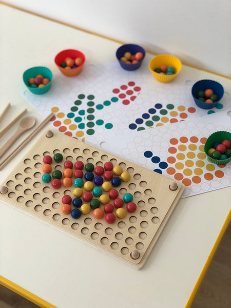 Wooden Rainbow Beads Colour Sorting Activity Board Game