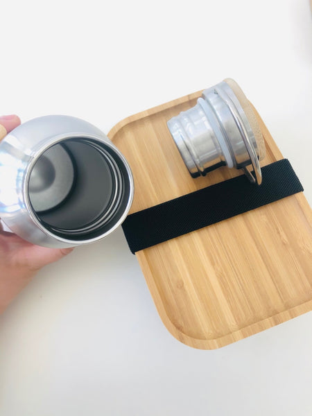 Bento Box and drink bottle set - stainless steel with bamboo lid
